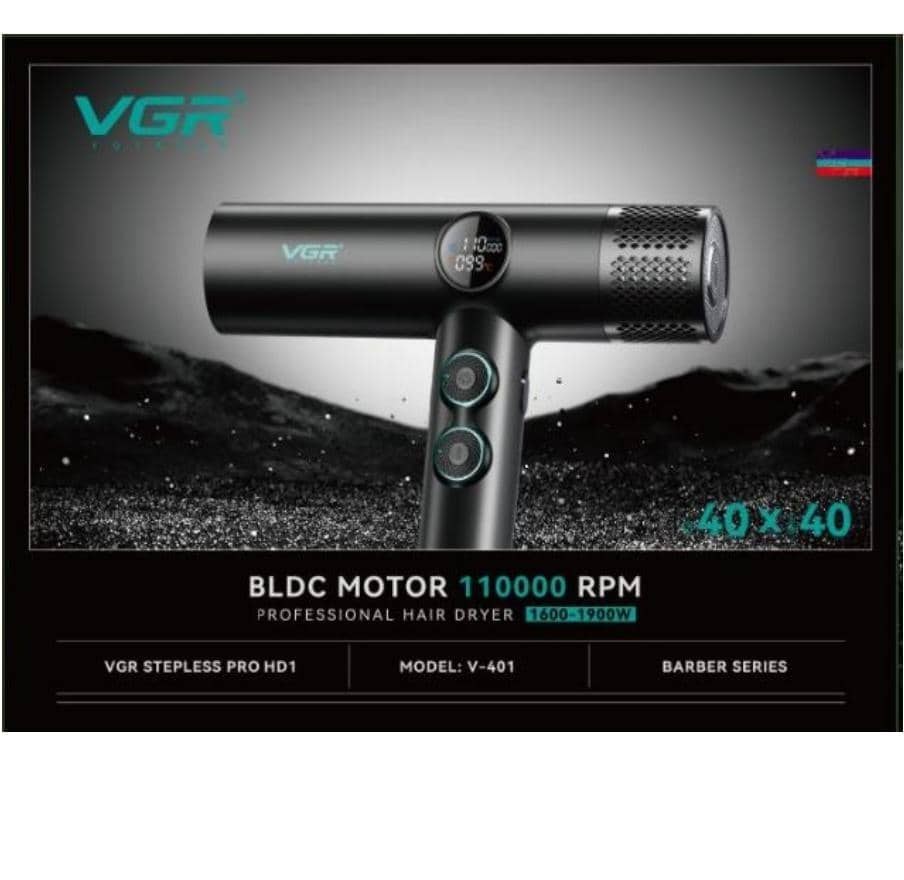 سشوار حرفه‌ای وی جی آر مدل V-401 با باد سرد و متمرکزکننده