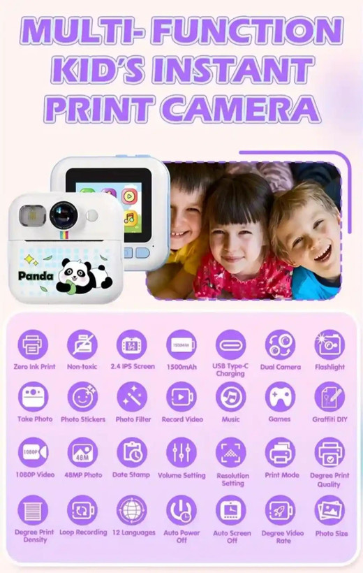 دوربین عکاسی و فیلمبرداری پرینت فوری کودکان مدل CP02
