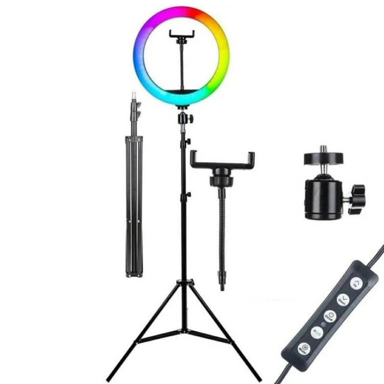 رینگ لایت مدل MJ26-RGB به همراه پایه دو متری